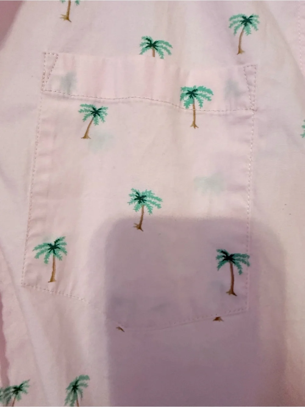 J. Crew Light Pink Short-Sleeve Button-Down with Green Palm Print